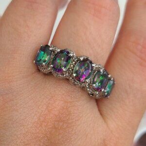 Vintage Boho Sterling Silver Mystic Topaz Rainbow Topaz Cocktail Statement Ring
